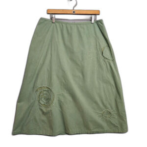 Oaktree Cotton Art to wear Skirt Sz 38 M Midi A-Line Grunge Green